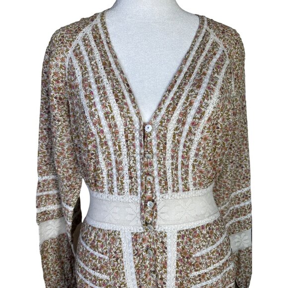 Veronica Beard Addilyn Size 10 Peasant Floral Crochet Lace Trim Mini Dress Stone - Picture 6 of 13